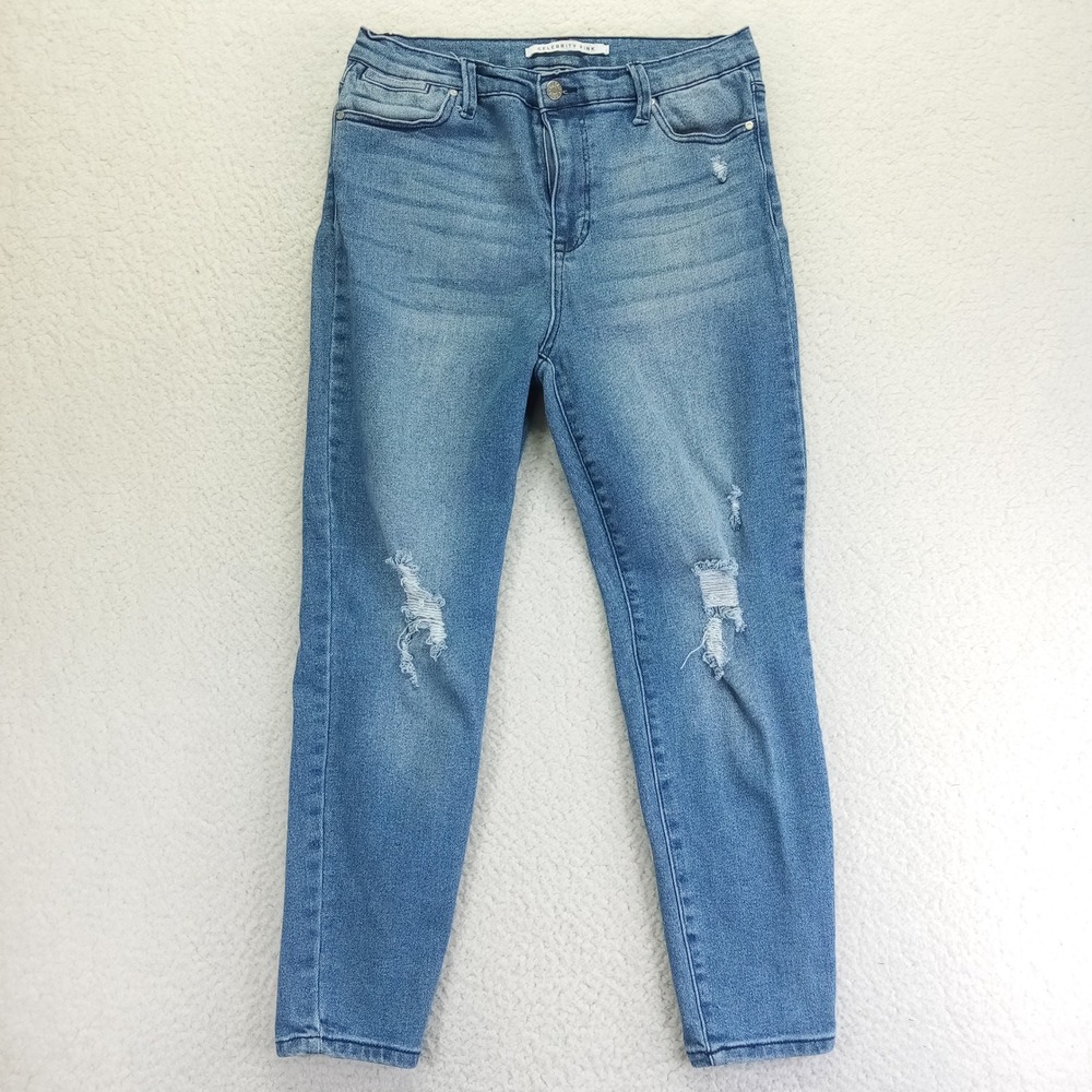 Celebrity Pink Womens High Rise Ankle Skinny Distressed Jeans Blue 13/31